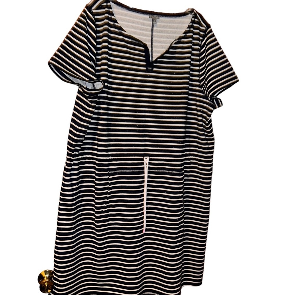 T by Talbots nautical glitter stripe short dress terry cloth plus size 3X navy